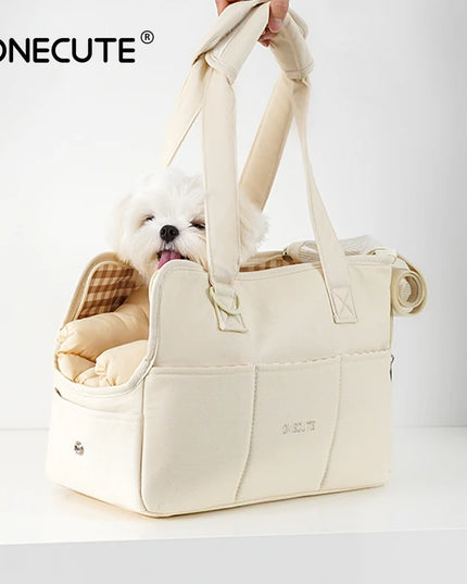 Hunde Tragetasche Baumwolle Beige mit Matte