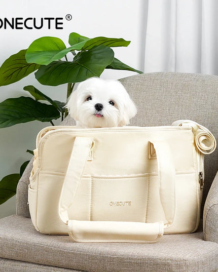 Hunde Tragetasche Baumwolle Beige mit Gurt &