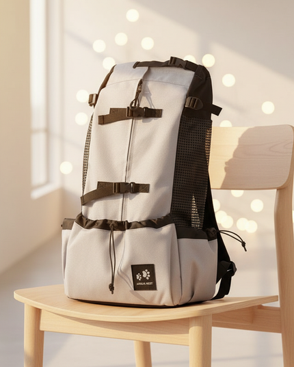 hunde-rucksack-atmungsaktiv-nylon-hellgrau - lifestyle