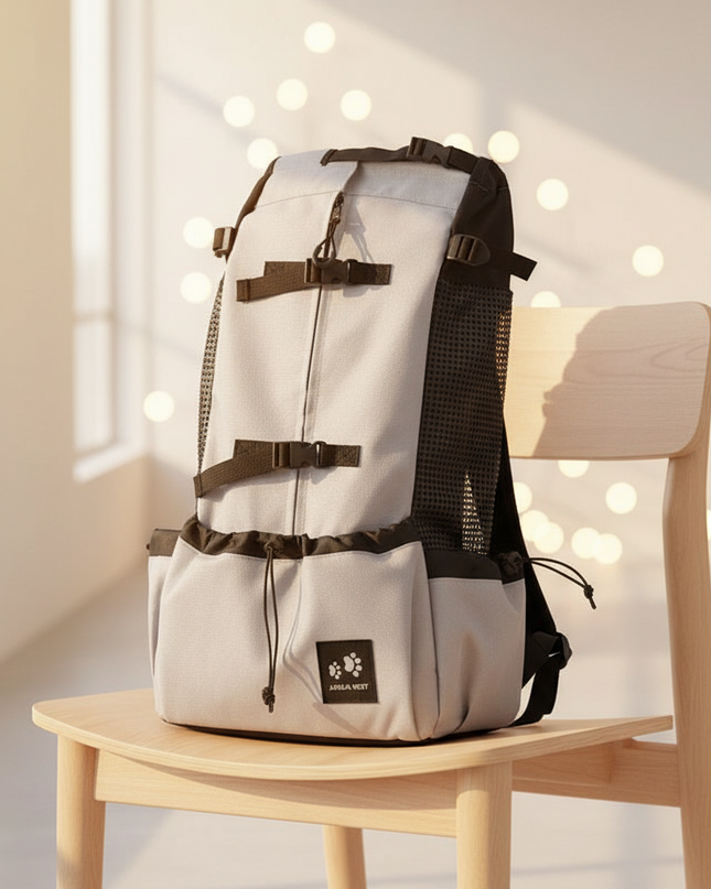 hunde-rucksack-atmungsaktiv-nylon-hellgrau - lifestyle