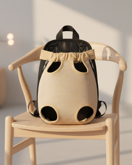 hunde-rucksack-beige-mesh-fenster-klein - lifestyle