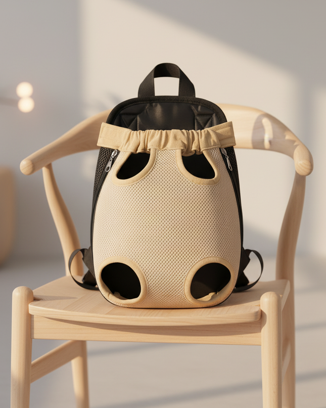 hunde-rucksack-beige-mesh-fenster-klein - lifestyle