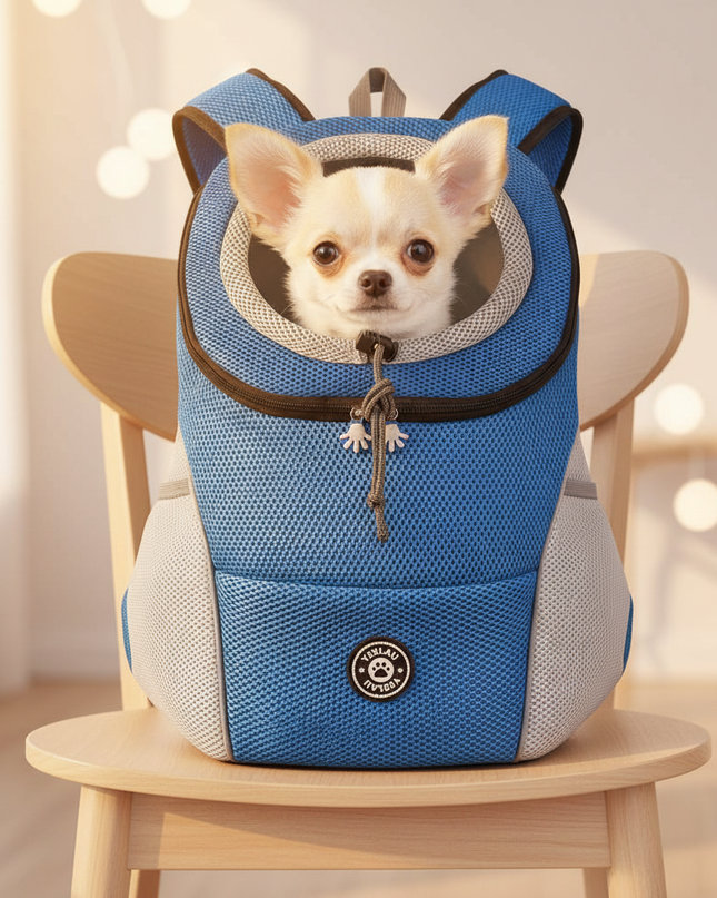 hunde-rucksack-front-atmungsaktiv-blau - lifestyle