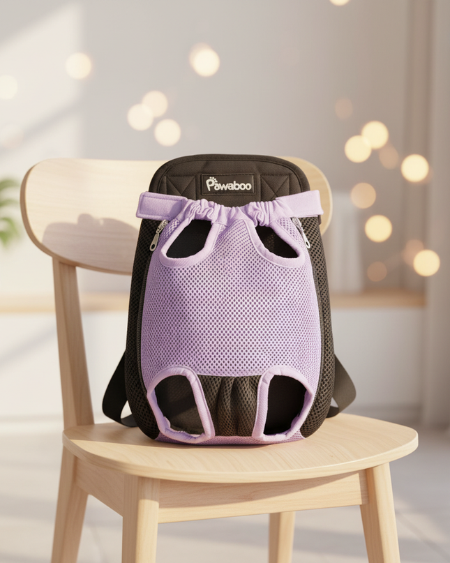 hunde-rucksack-front-verstellbar-lila - lifestyle