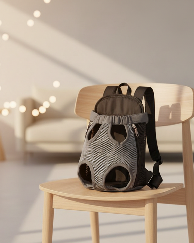 hunde-rucksack-frontpack-grau-atmungsaktiv - lifestyle