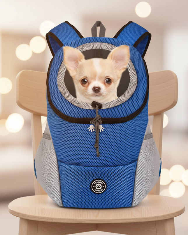 hunde-rucksack-fronttrage-wandern-blau - lifestyle