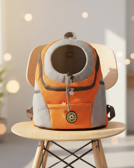 hunde-rucksack-orange-fronttrage - lifestyle