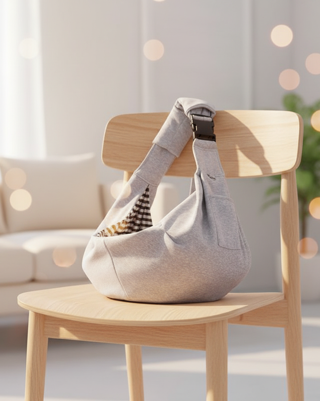 hunde-tragetasche-crossbody-grau-kleine-hunde - lifestyle