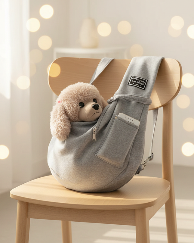 hunde-tragetasche-sling-grau - lifestyle