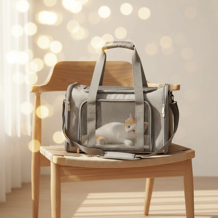 hunde-transporttasche-grau-reisen - lifestyle