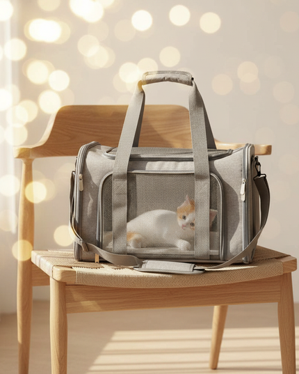 hunde-transporttasche-grau-reisen - lifestyle