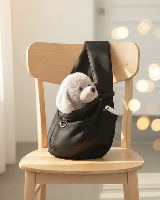 hundetasche-crossbody-sling-schwarz-kleine-hunde - lifestyle