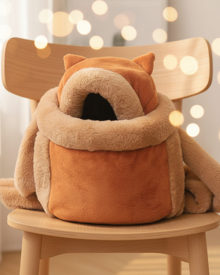 katzen-rucksack-pluesch-braun-winter-warm - lifestyle