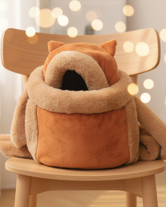 katzen-rucksack-pluesch-braun-winter-warm - lifestyle
