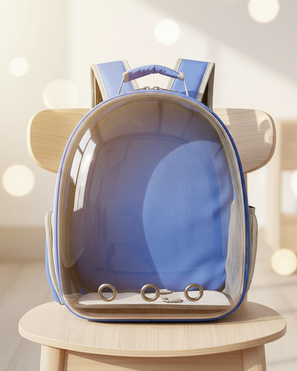 katzen-rucksack-transparent-blau-atmungsaktiv - lifestyle