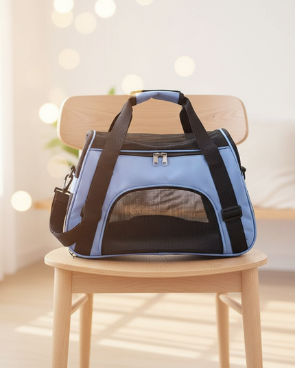 transporttasche-faltbar-netz-kleine-hunde-katzen-blau - lifestyle