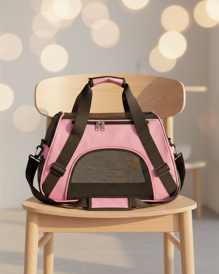 transporttasche-faltbar-netz-kleine-hunde-katzen-pink - lifestyle