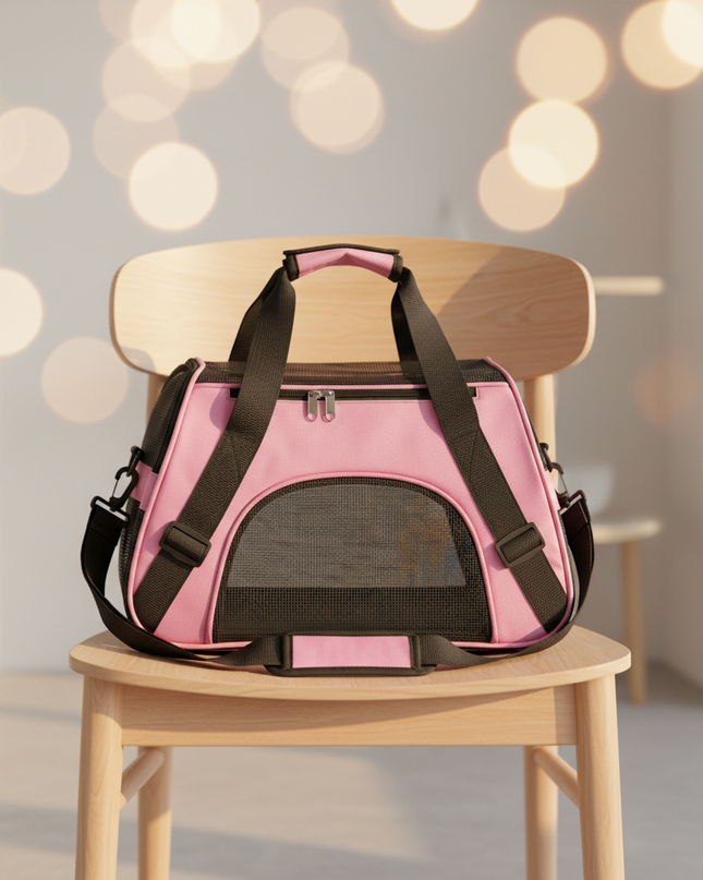 transporttasche-faltbar-netz-kleine-hunde-katzen-pink - lifestyle